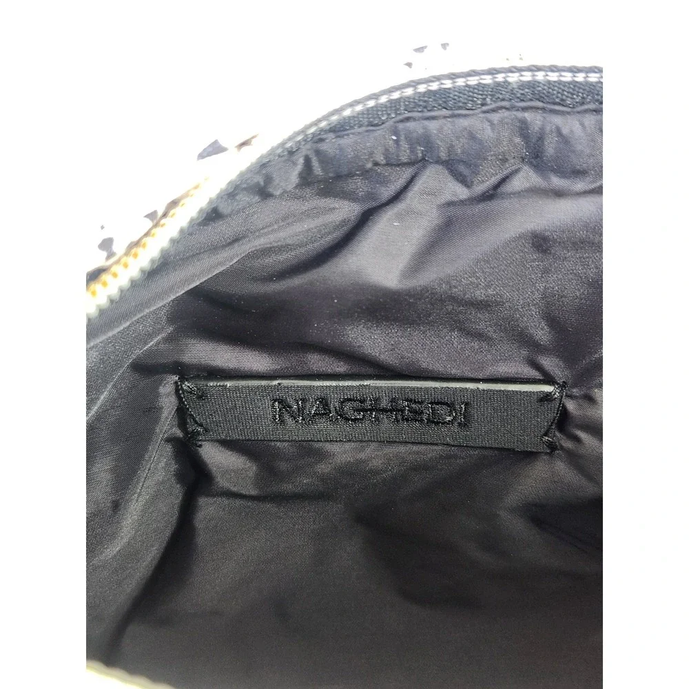 Naghedi Woven Neoprene Pouch Women Small White Black Ink Splatter Print Luxury